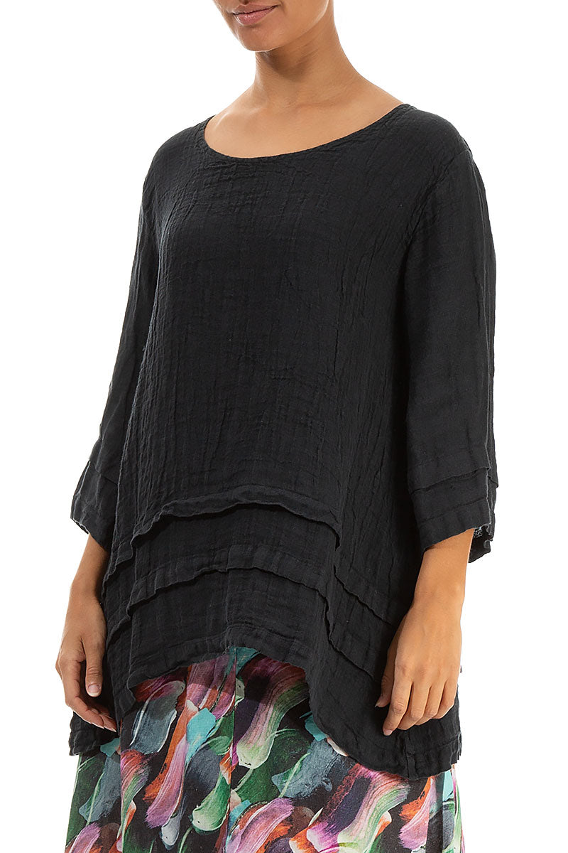 Decorated Hem Graphite Linen Tunic 3