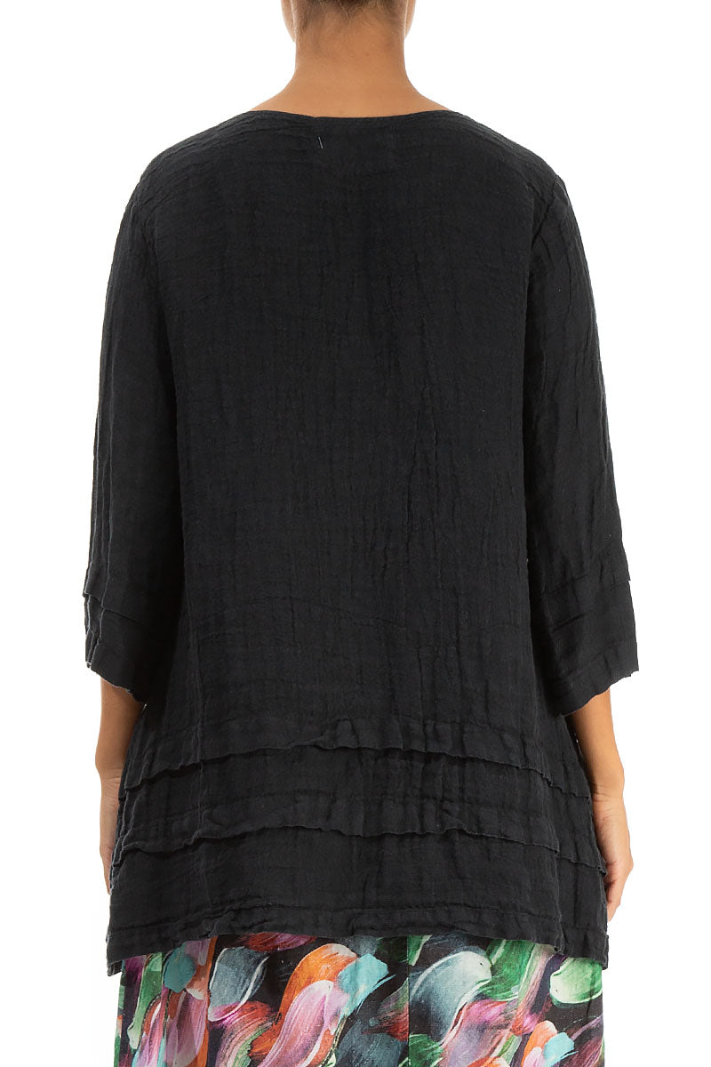 Decorated Hem Graphite Linen Tunic 2