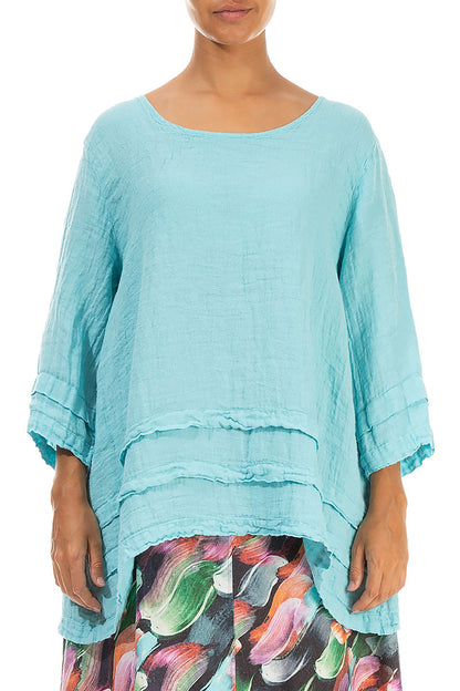 Decorated Hem Ice Blue Linen Tunic 1