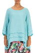 Decorated Hem Ice Blue Linen Tunic 1