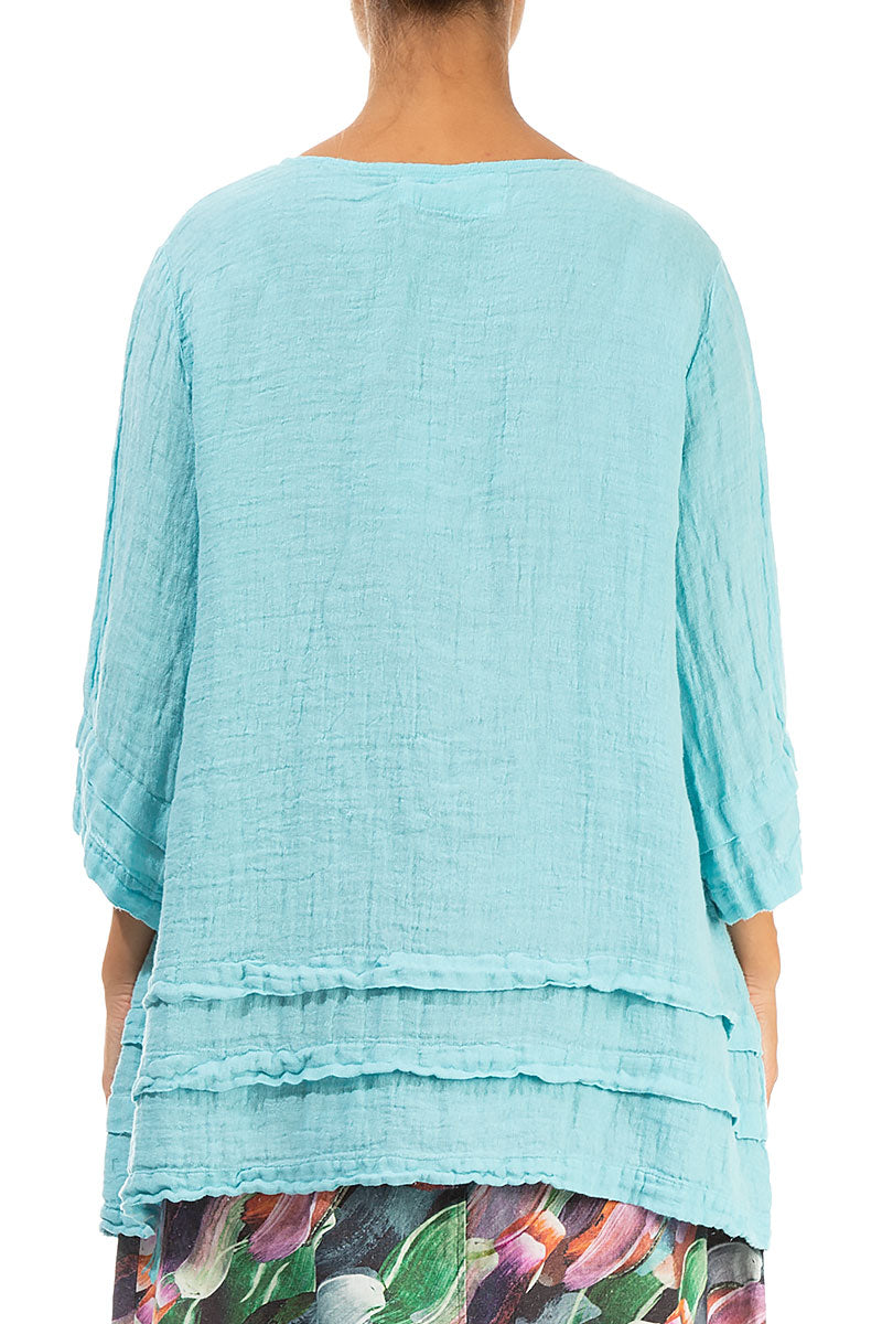 Decorated Hem Ice Blue Linen Tunic 2