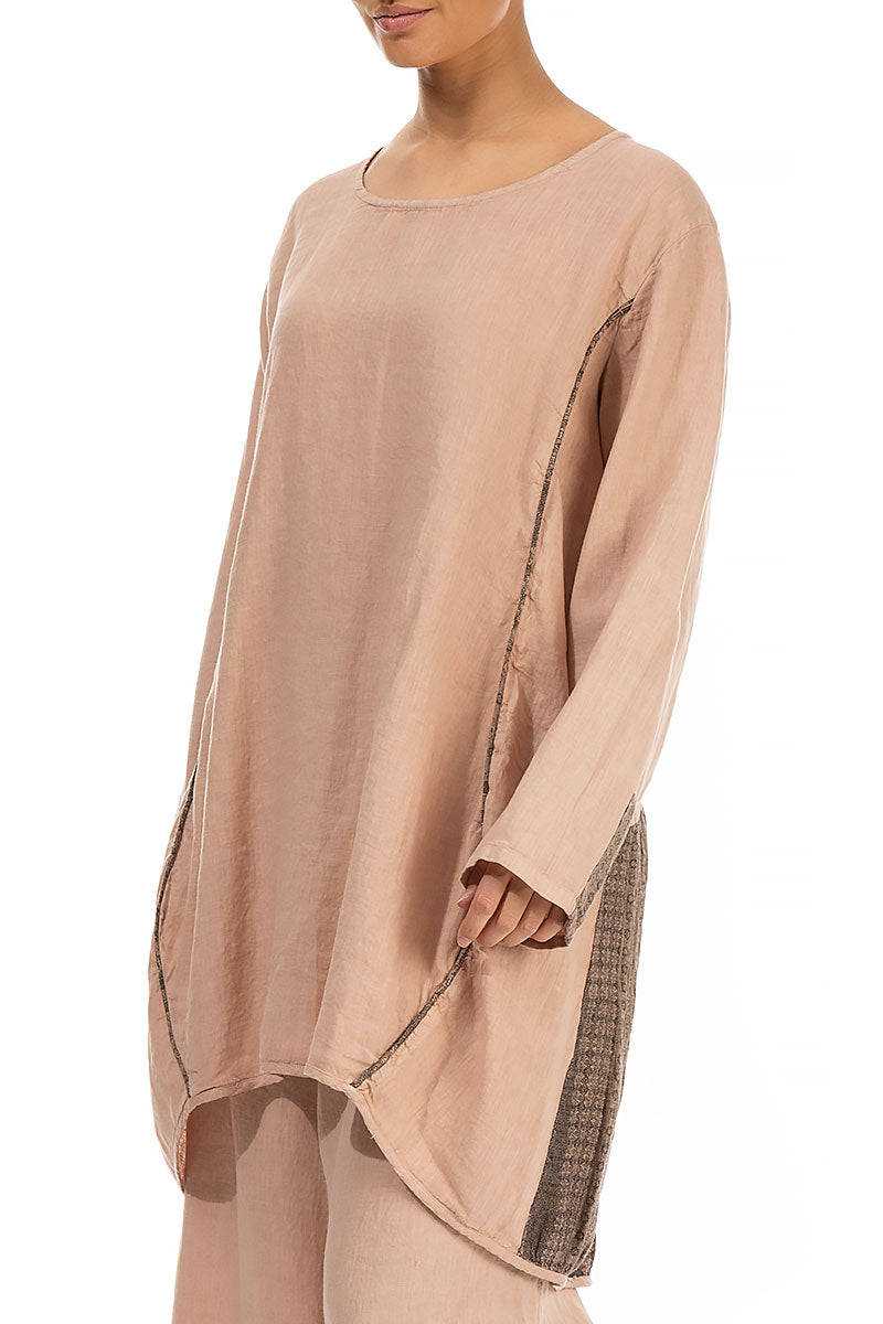 Decorated Loose Apricot Linen Tunic 3