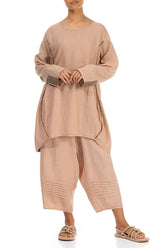 Decorated Loose Apricot Linen Tunic 4