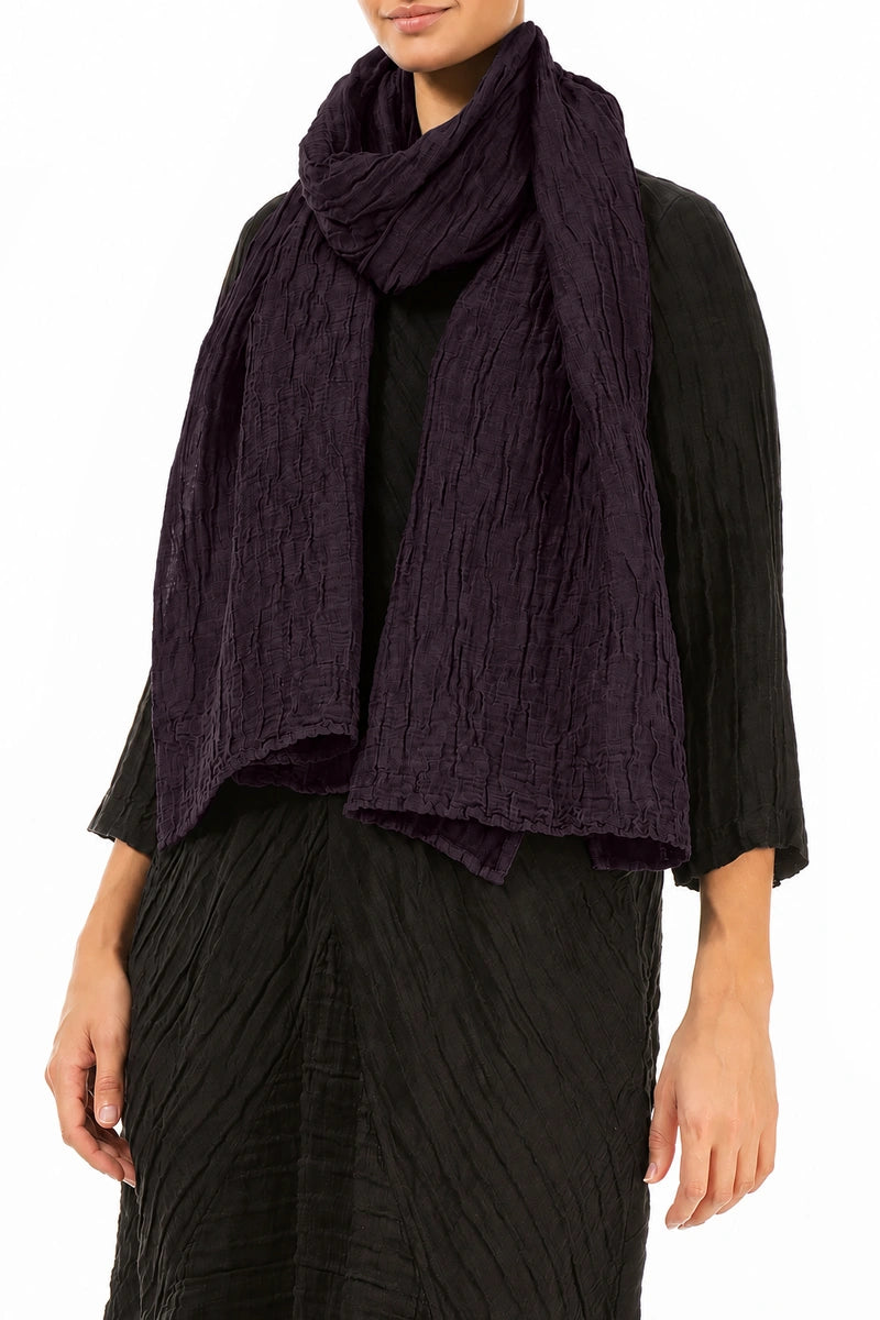 Deep Plum Crinkled Silk Linen Scarf 3