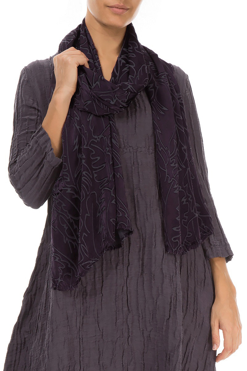 Deep Plum Devoré Feather Silk Scarf