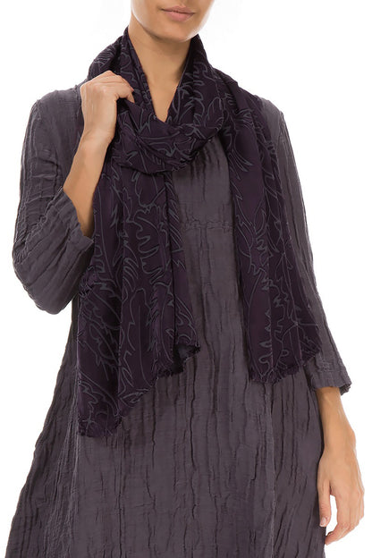 Deep Plum Devoré Feather Silk Scarf