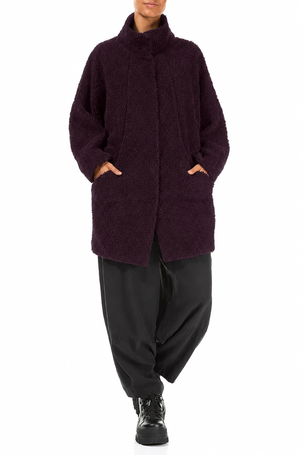 Deep Plum Teddy Cotton Coat