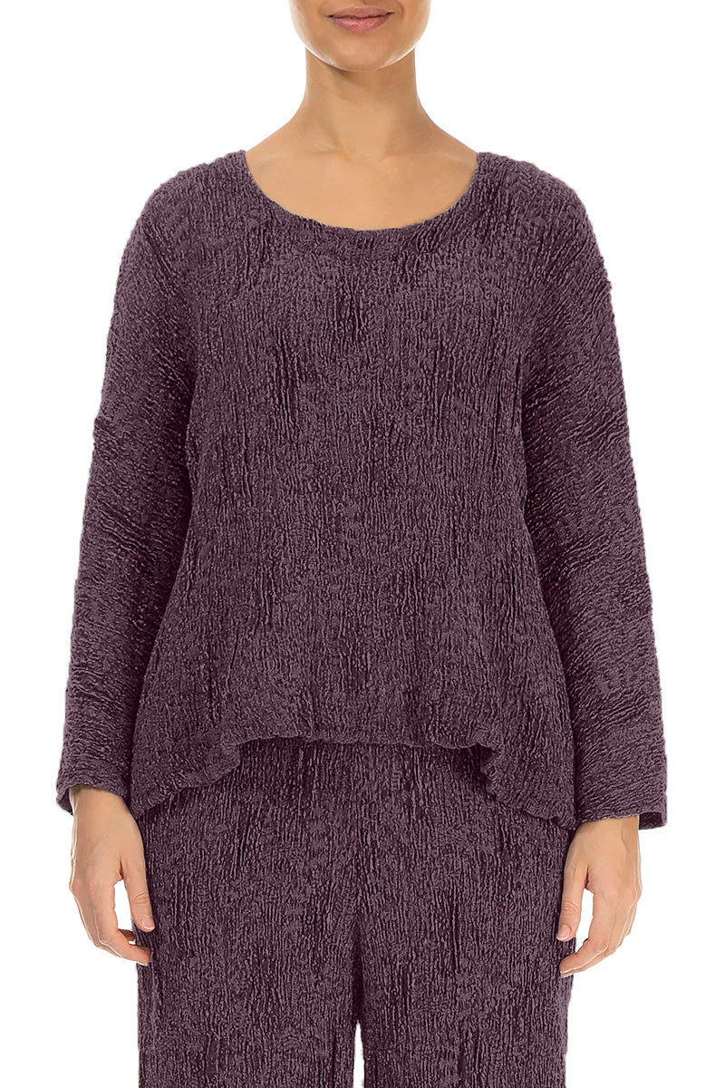 Deep Plum Textured Silk Linen Blouse 1