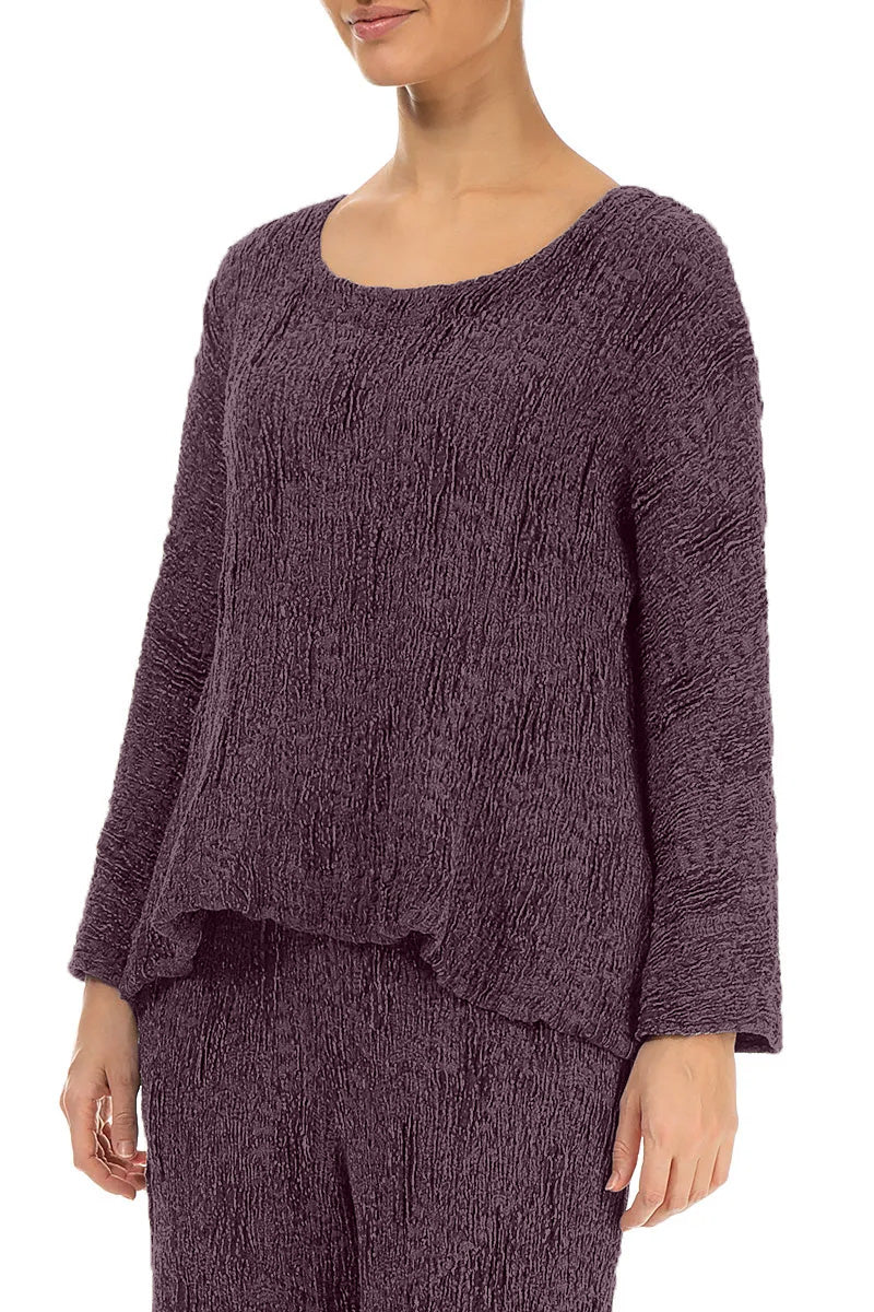 Deep Plum Textured Silk Linen Blouse 3