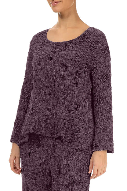 Deep Plum Textured Silk Linen Blouse 3