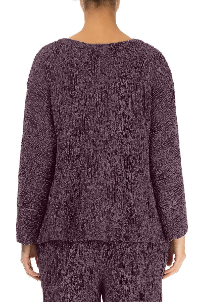 Deep Plum Textured Silk Linen Blouse 2