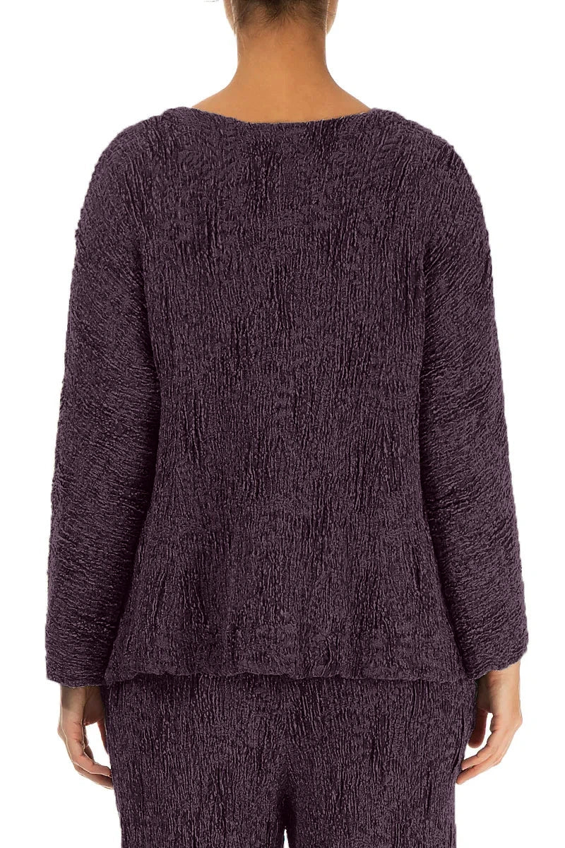 Deep Plum Textured Silk Linen Blouse 2