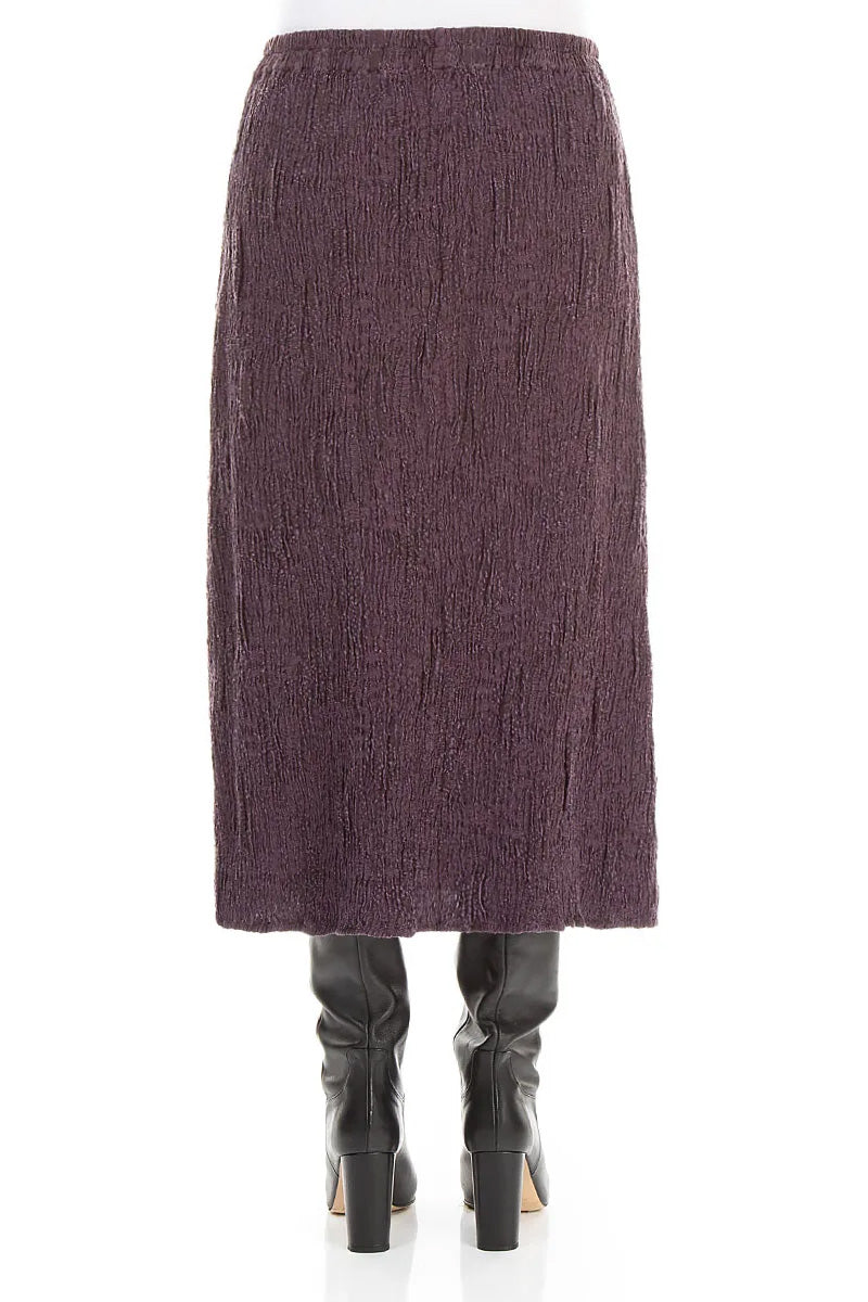 Deep Plum Textured Silk Linen Pencil Skirt 2