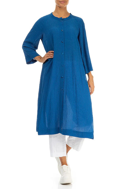 Veste en soie à rayures bleu cobalt et à fente profonde