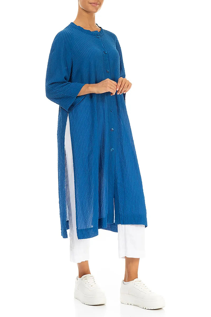 Veste en soie à rayures bleu cobalt et à fente profonde