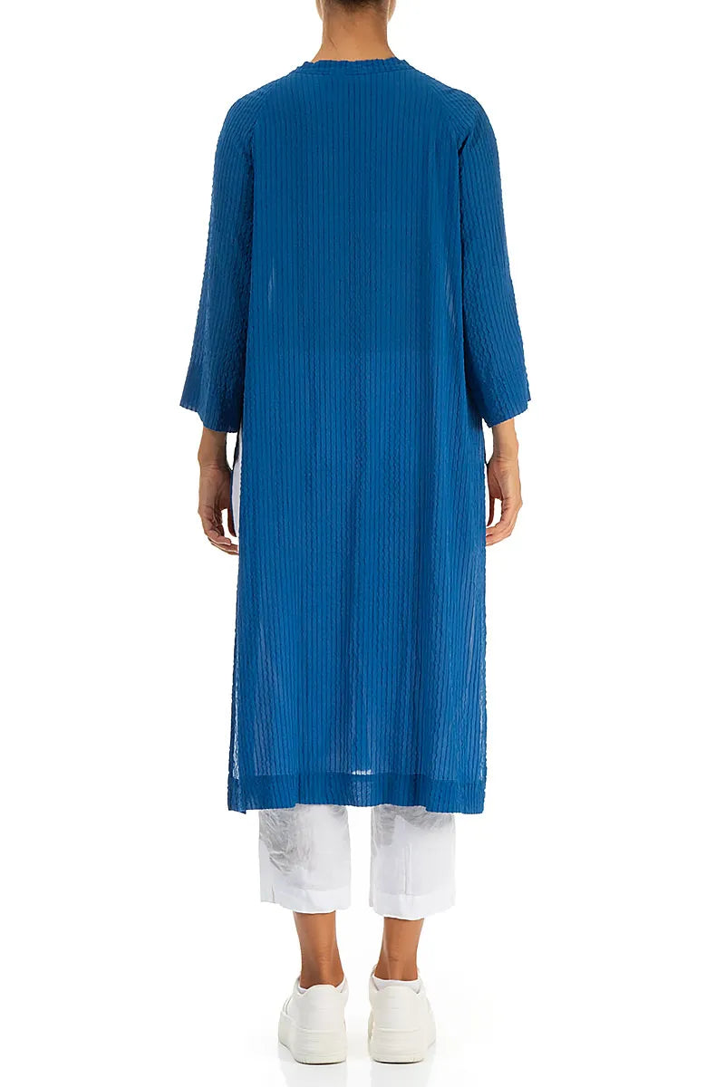 Veste en soie à rayures bleu cobalt et à fente profonde