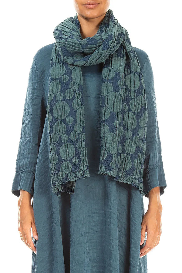 Deep Turquoise Circle Silk Linen Scarf