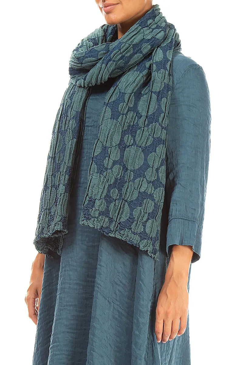 Deep Turquoise Circle Silk Linen Scarf 3