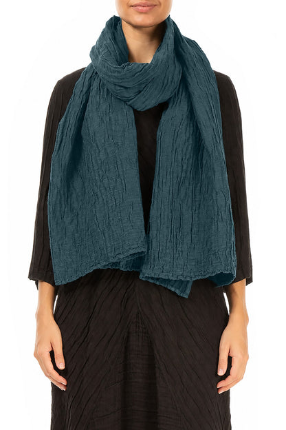Deep Turquoise Crinkled Silk Linen Scarf