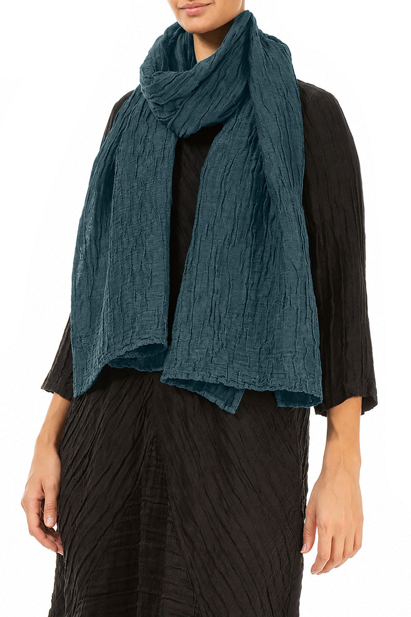 Deep Turquoise Crinkled Silk Linen Scarf