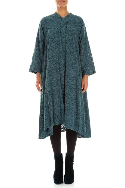 Deep Turquoise Floral Texture Silk Jacket