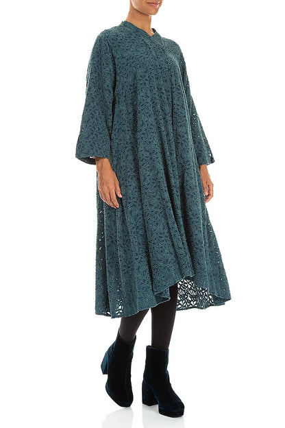 Deep Turquoise Floral Texture Silk Jacket