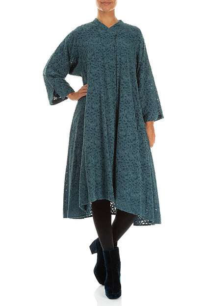 Deep Turquoise Floral Texture Silk Jacket