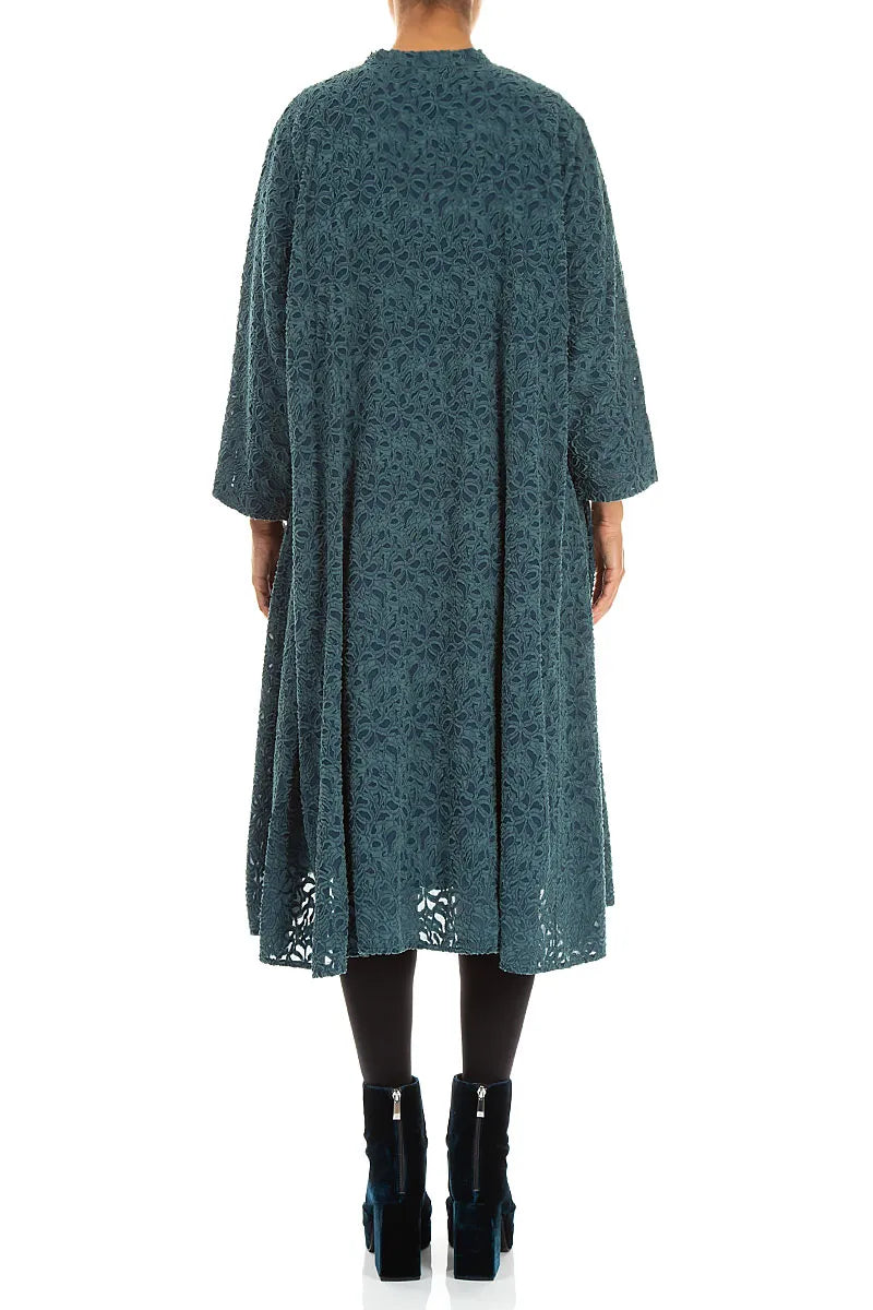Deep Turquoise Floral Texture Silk Jacket