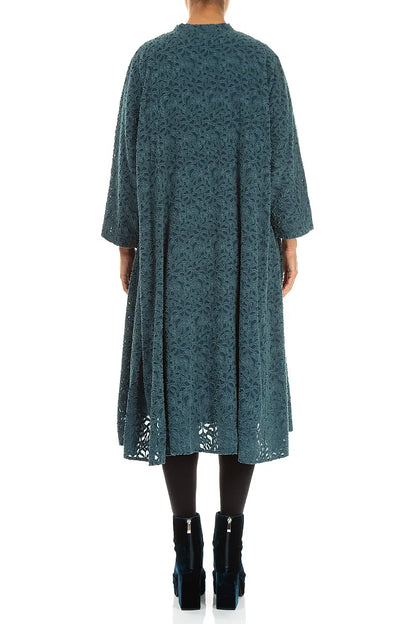 Deep Turquoise Floral Texture Silk Jacket