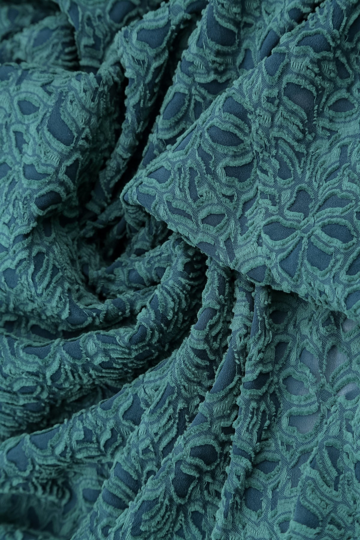 Deep Turquoise Floral Texture Silk Jacket