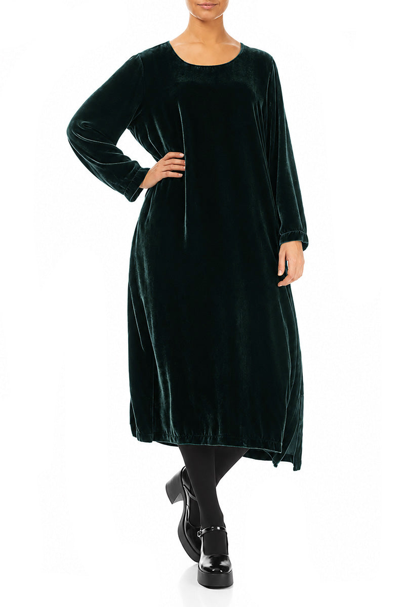 Deep Turquoise Silk Velvet Shift Dress 4