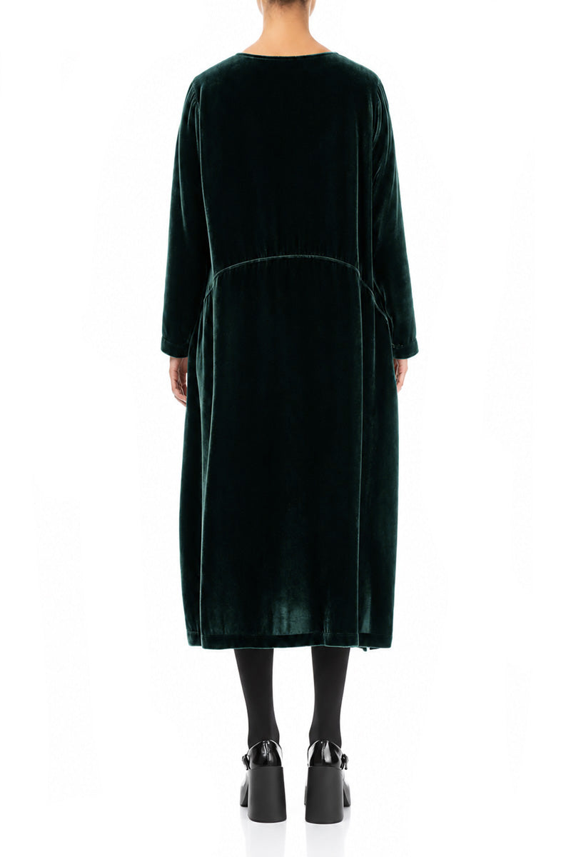 Deep Turquoise Silk Velvet Shift Dress
