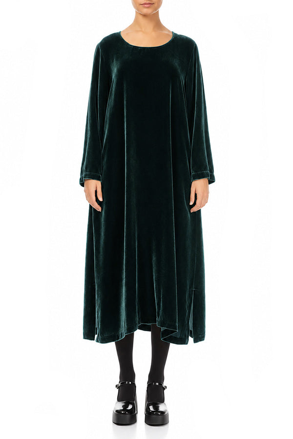 Robe droite en Velours de Soie Turquoise profond