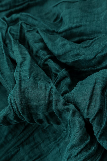 Tunique en lin et soie à motif paon froissé avec col amovible