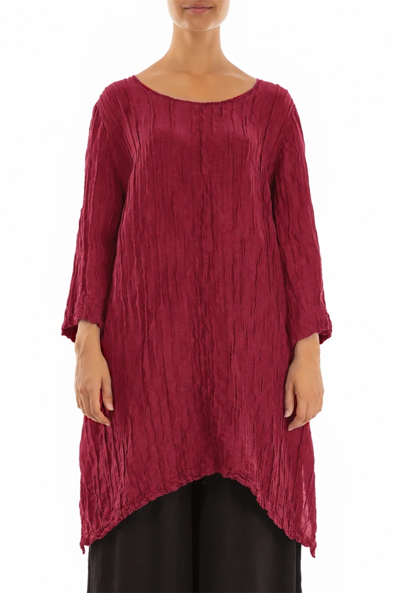 Detachable Collar Crinkled Ruby Silk Linen Tunic 3