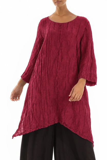 Detachable Collar Crinkled Ruby Silk Linen Tunic 4