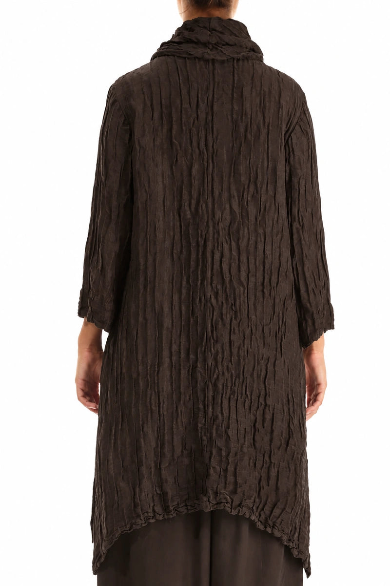 Detachable Collar Crinkled Truffle Brown Silk Linen Tunic 2