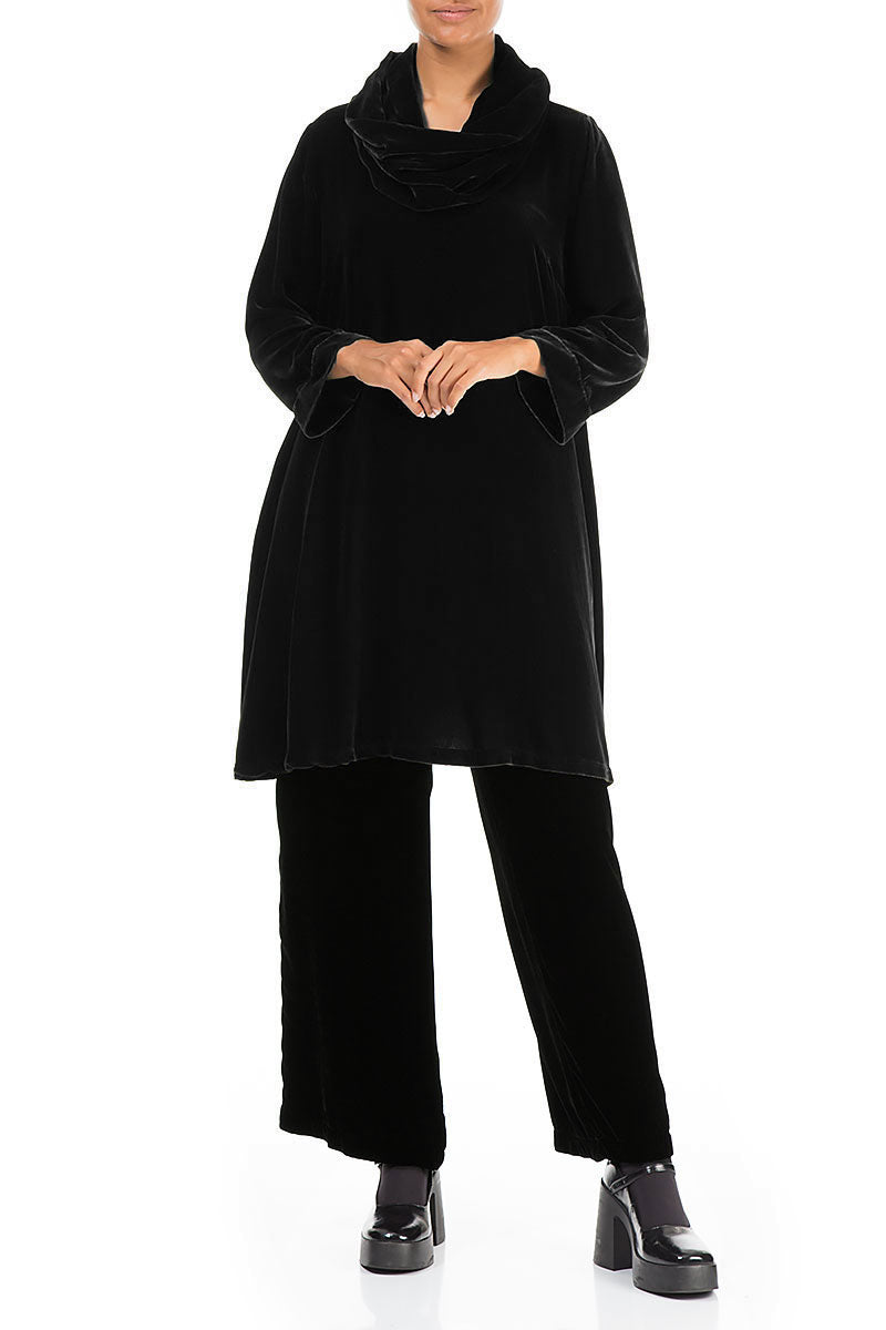Detachable Neck Black Silk Velvet Tunic 5