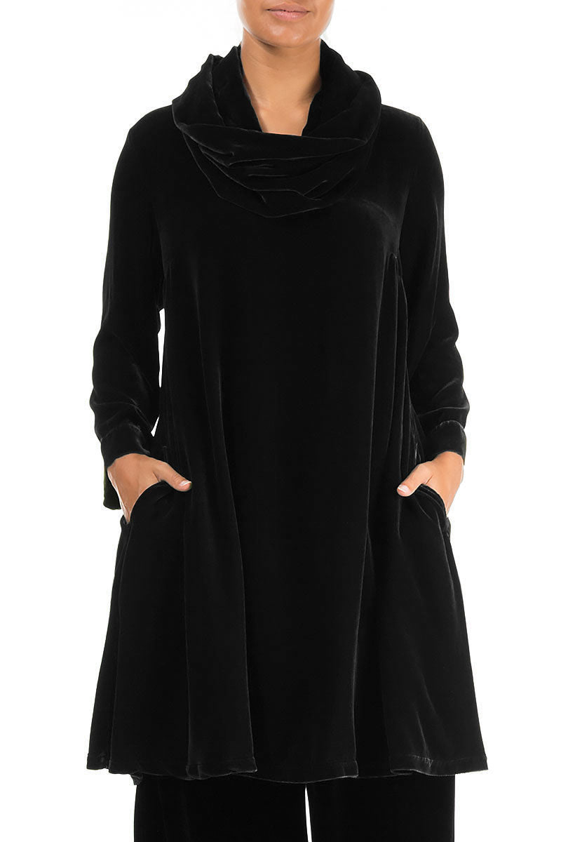 Detachable Neck Black Silk Velvet Tunic 3