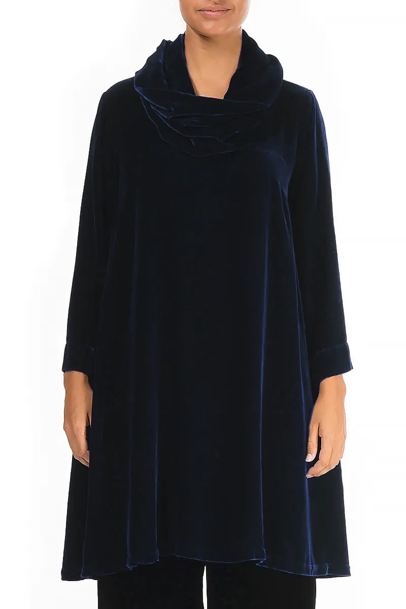 Detachable Neck Royal Blue Silk Velvet Tunic