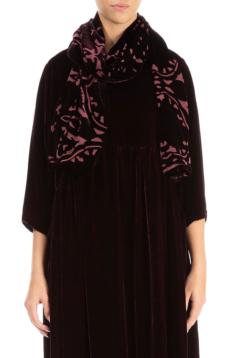 Devoré Ornament Maroon Double Silk Velvet Scarf 2