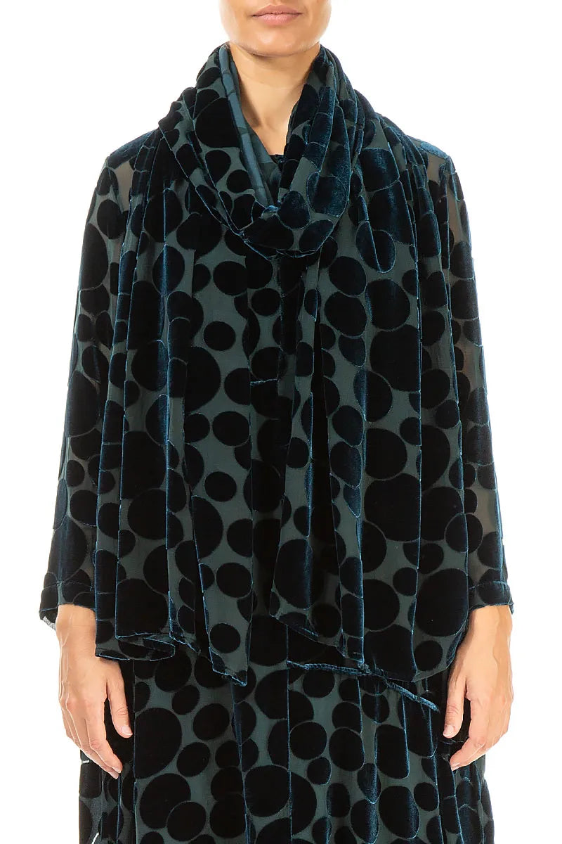 Écharpe en velours de soie Devoré Bubbles Peacock