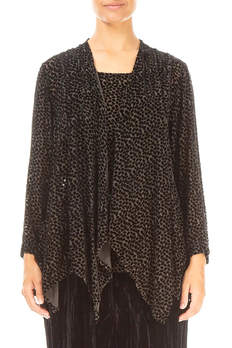 Devoré Dot Forest Brown Silk Velvet Jacket - Blouse 1