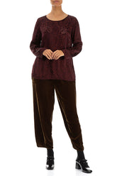 Devoré Feather Merlot Silk Blouse 4