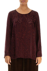 Devoré Feather Merlot Silk Blouse 1