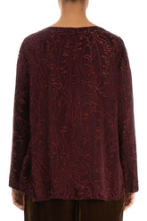 Devoré Feather Merlot Silk Blouse 2