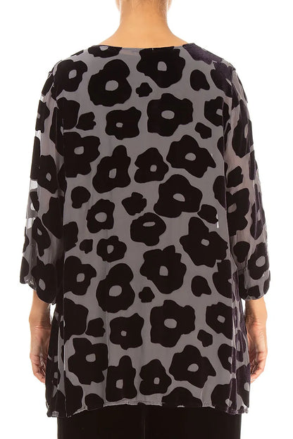Devoré Flowers Charcoal Silk Velvet Tunic