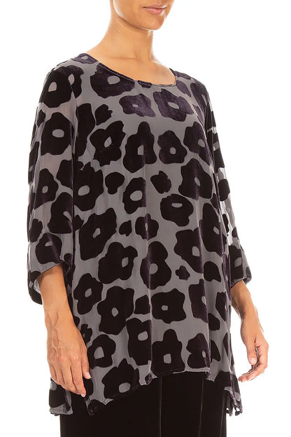 Devoré Flowers Charcoal Silk Velvet Tunic