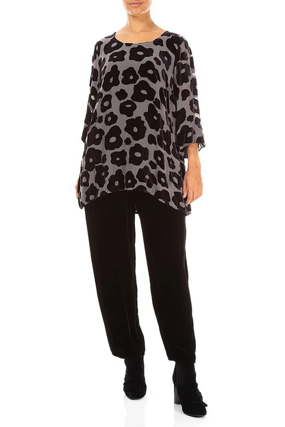 Devoré Flowers Charcoal Silk Velvet Tunic