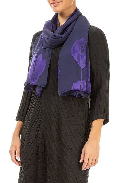 Devoré Leaves Royal Purple Silk Scarf 4